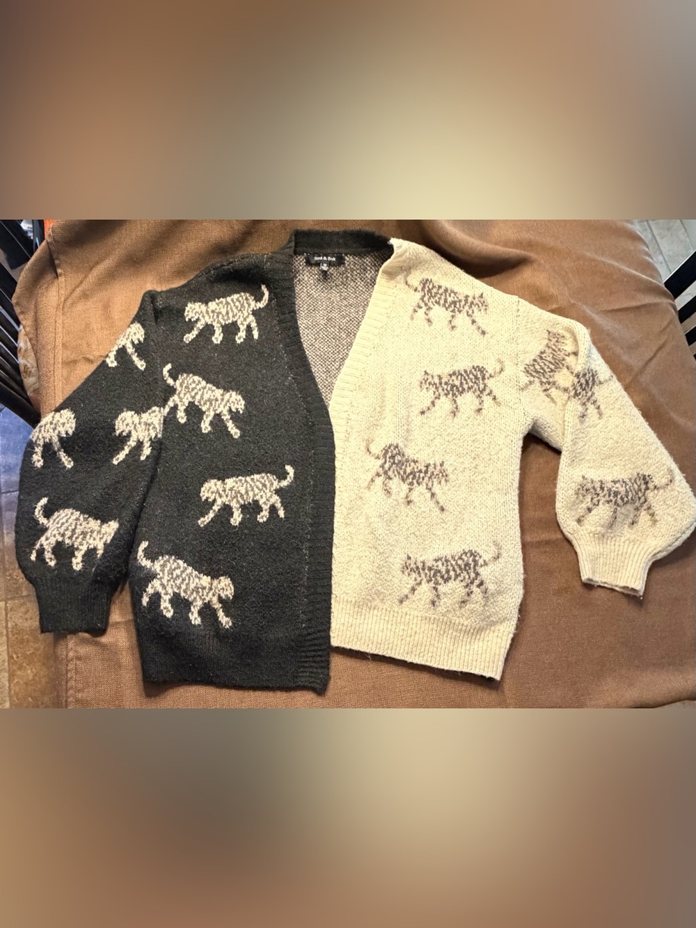 Strut& Bolt Two-Tone Leopard Intarsia Cardigan - Black & Cream